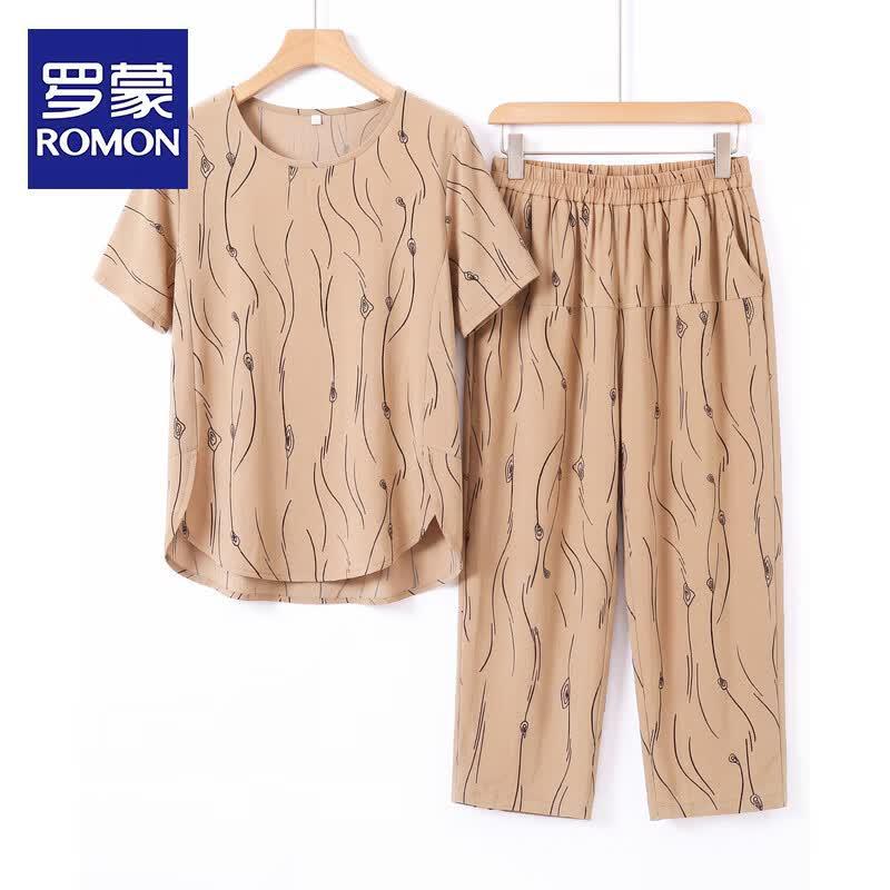 ROMON Women s Summer Plus Size Short Sleeve Two-Piece Set XL