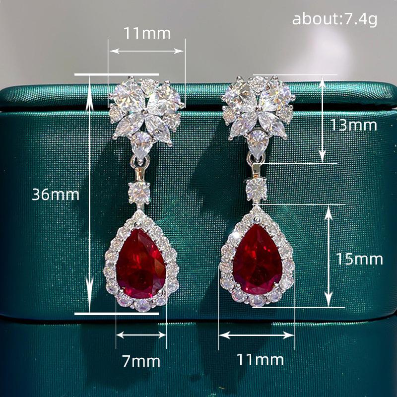 Huitan Birne Roter Zirkonia Hängende Ohrringe für Damen Wunderschöne Ohr-Accessoires Hochzeitsfeier Ästhetische Ohrringe Neuer SchmuckGutes Produkt
