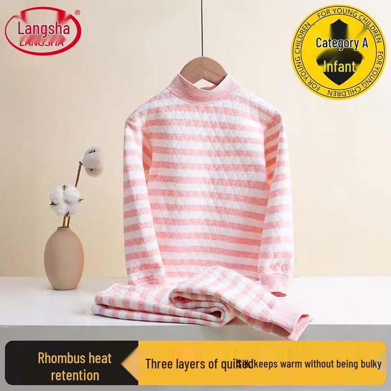 Langsha Girls' 3-Layer Thick 100% Cotton Thermal Underwear Set