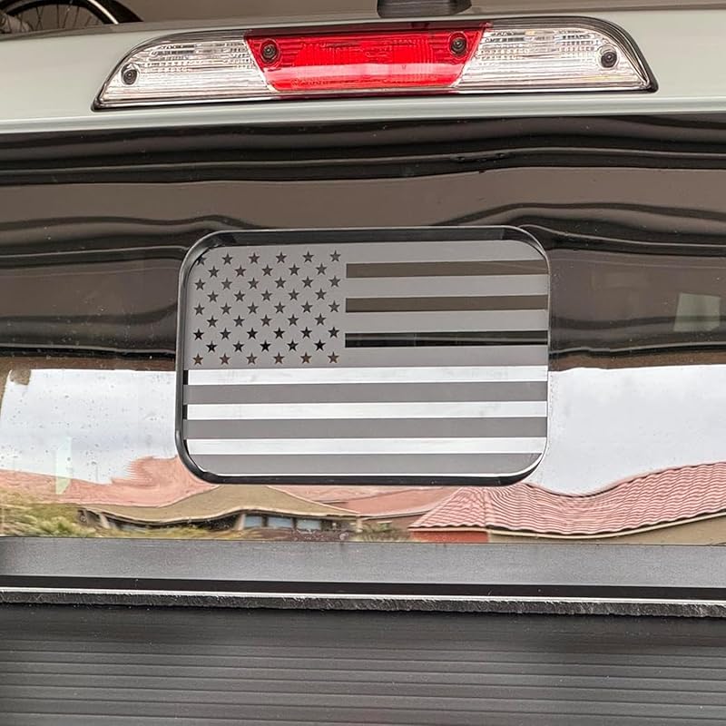 Zhizhong Rear Middle Window n Flag Decal Fits Ford Ranger 2018-   2024, Matte Black  Flag Snow Mountain Back Center Sliding Window Glass Vinyl American Flag