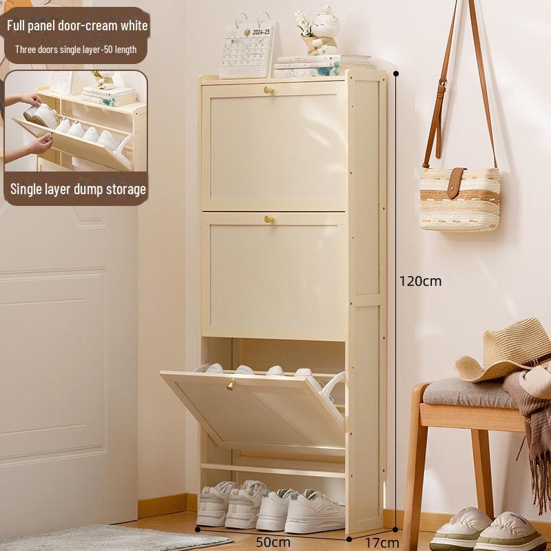 Slim Vertical Shoe Cabinet with Multi-Layer Storage and Doors