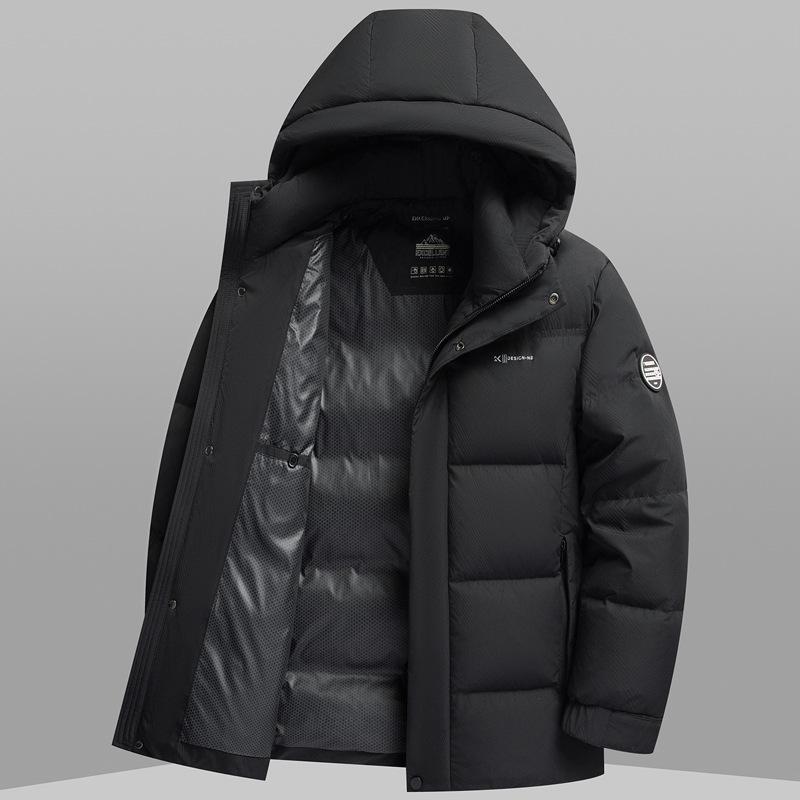 

Men s Thick Hooded Winter Duck Down Jacket - High Filling Warm Coat for Middle-Aged & Young Men M чорний