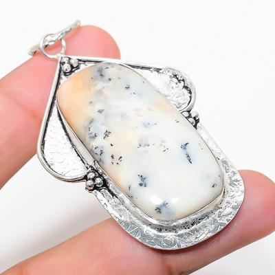 Natural Dendrite Opal Gemstone 925 Sterling Silver Gift Pendant 2.76" M0b45