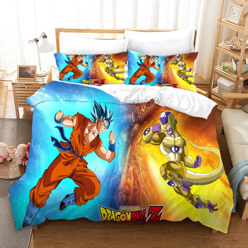 3D Cartoon Anime Digital Printing Dragon Ball Peripheral Bedding Duvet Cover Three Piece Set Decorative Bed Sheet Pillowcase