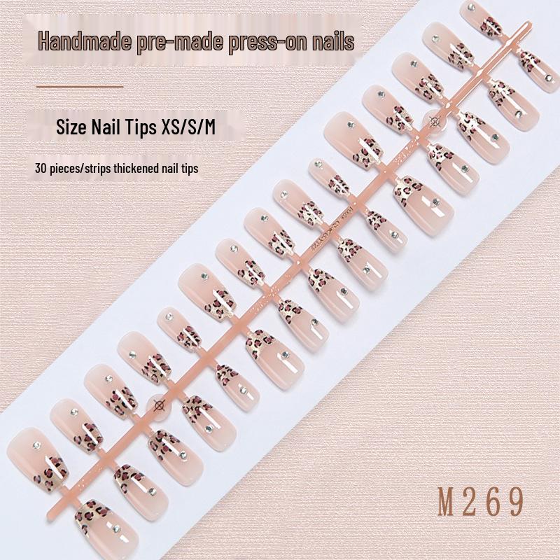 

High-End French Leopard Print Nail Stickers - Autumn/Winter Handmade Wearable Nail Art