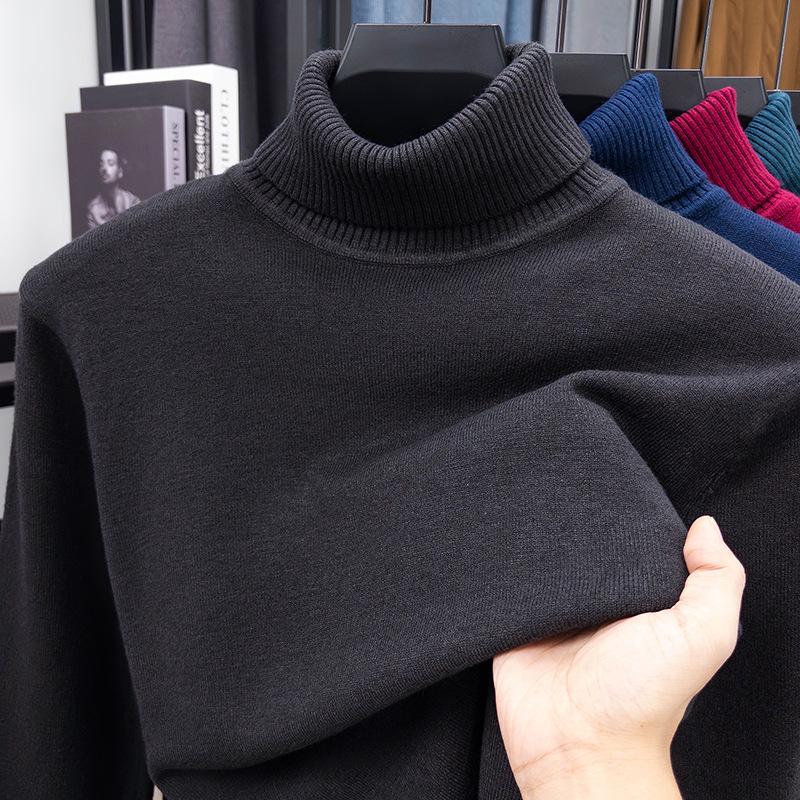 Suéter Masculino de Cashmere Liso com Gola Alta - Camada Base Malha Fashion com Manga Longa