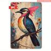 Vintage Bird & Floral Iron Wall Art, 8x12 Rustic Metal Plaque, Colorful Flowers, 2D Sign for Living Room