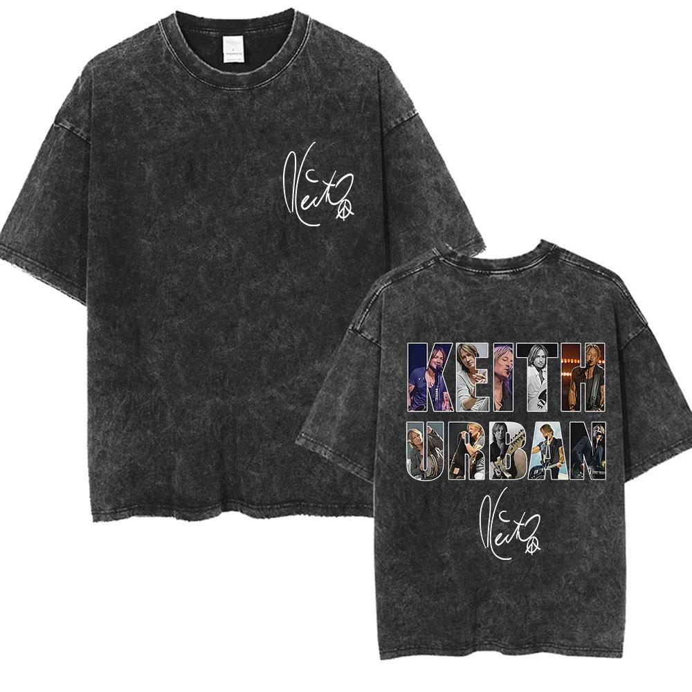 Vintage Keith Urban Logo Washed T Shirt Mens Fashion Gothic Short Sleeve Tshirts Unisex Loose Clothing Oversized Tshirt