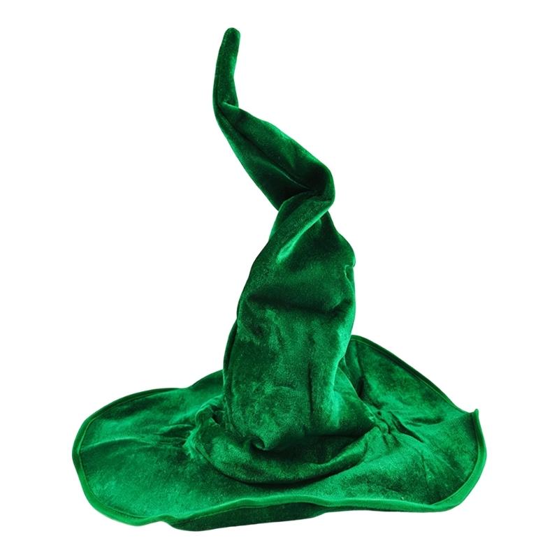 Costume Witch Hat for Halloween Event, Soft Fabric Wide Brims Dressing-Up Hat with Twist Crowns for Themed Performances