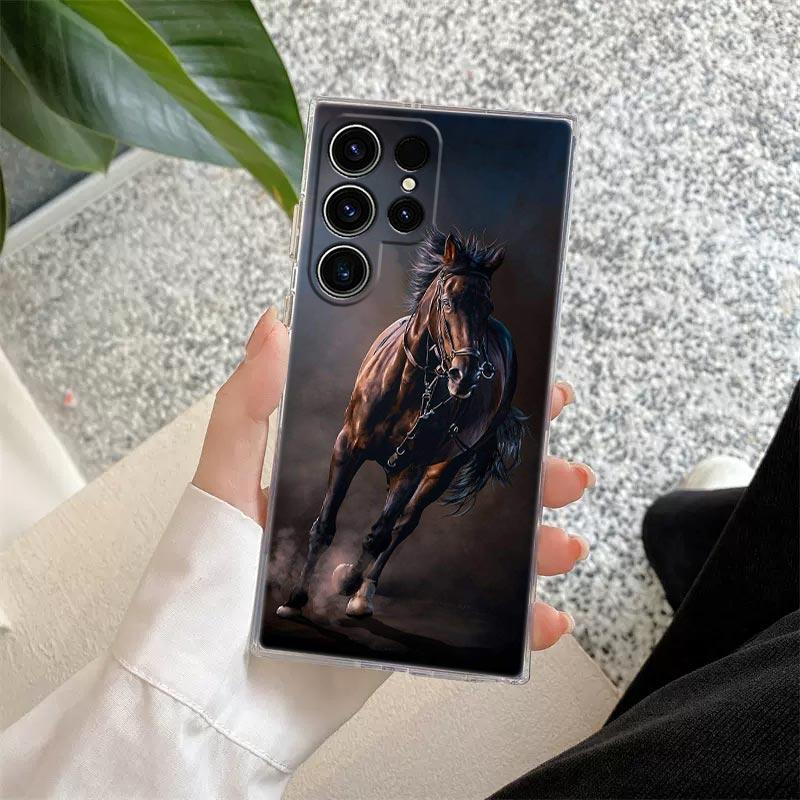 Horses Galloping Animal Painting Phone Case For Samsung Galaxy S24 S23 Ultra 5G S22 S20 Plus S21 FE Clear Case Cover Horse Funda