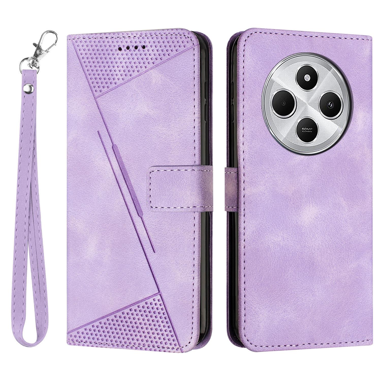 

For Xiaomi Poco C75 4G/Redmi 14R 5G/14C 4G Case Handbag Imprinted Triangle Leather Phone Cover Purple