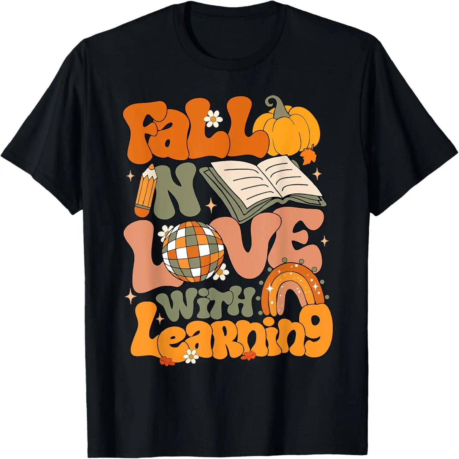Fall In Love With Learning Autum Thanksgiving Teacher Kids T-Shirt S
