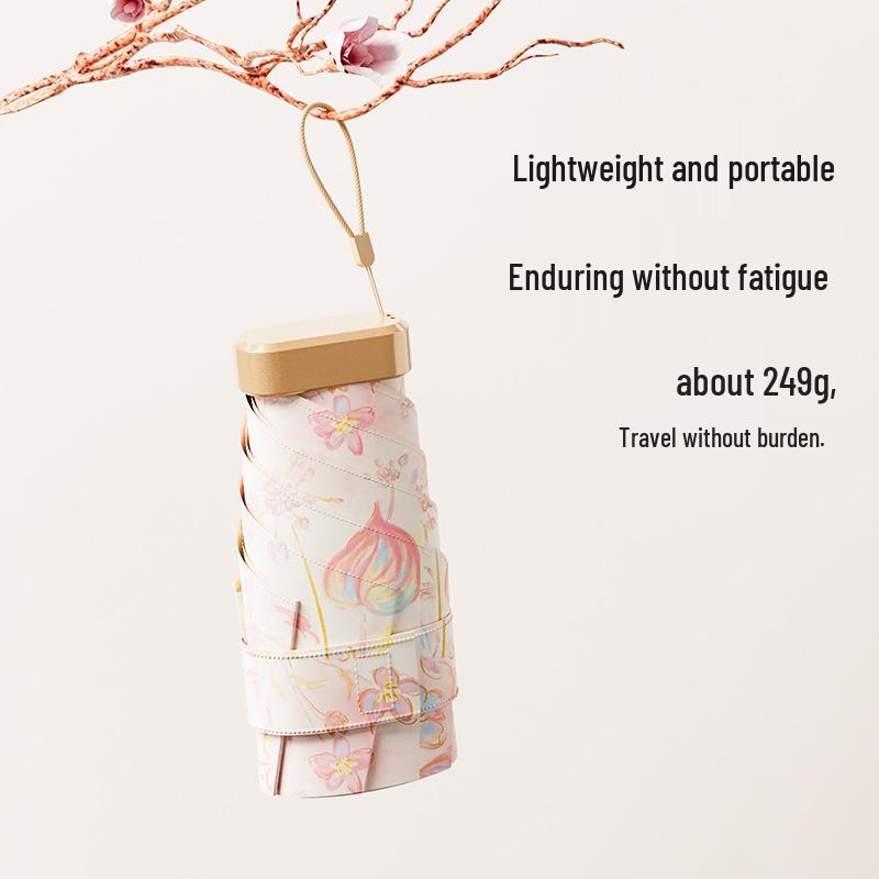 Compact Women's Mini Folding Sun and Rain Umbrella - UV Protection, Dual-Use with Color Glue.