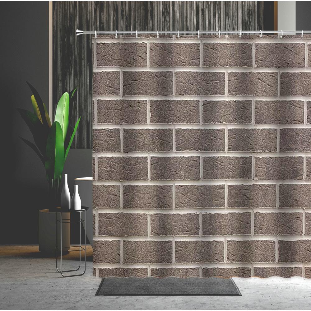 3D Printing Brick Pattern Shower Curtains Set Vintage Stone Brick Wall Polyester Fabric Hanging Curtain Bathroom Curtain Hooks