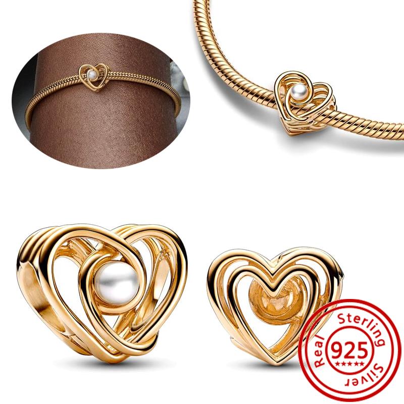925 Copper Two-tone Stepmom Entwined Hearts Monstera Leaf Glow-in-the-dark Firefly Charm Beads Fit Pantaro Bracelet DIY Zircon