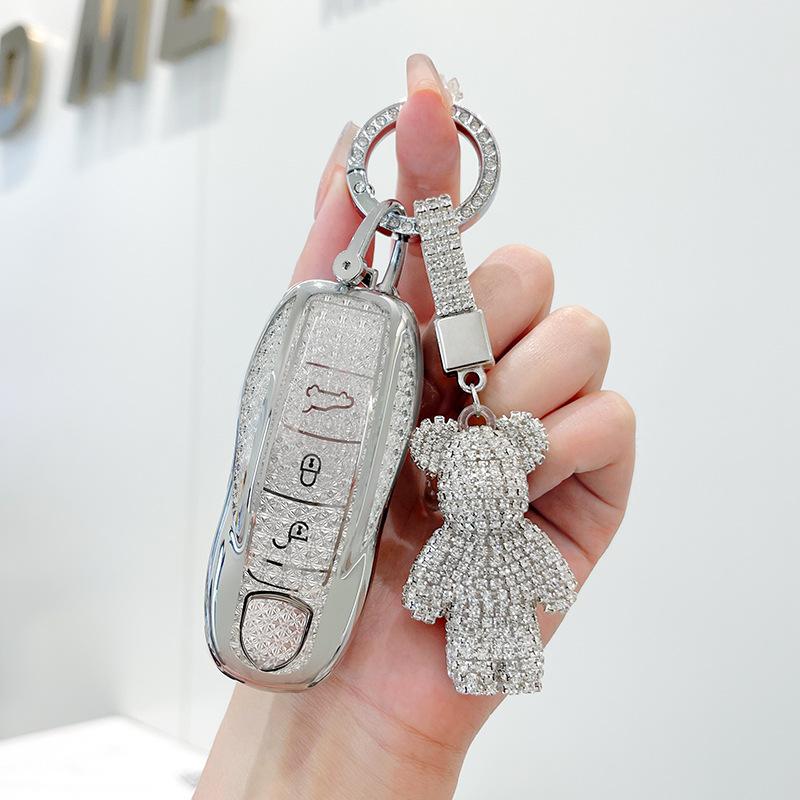 TPU Car Remote Key Cover Case Holder shell Chain Protector Fob For Porsche Taycan Panamera Macan Cayenne Hybird 718 911 Boxster