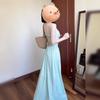 Seaside Resort Green Backless Spaghetti Strap Petite French Waist-Cinched Long Dress for Women, Summer 2026 Style