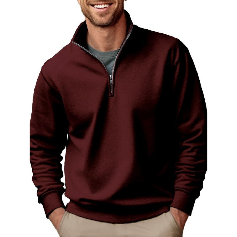Autumn New Casual Fashion Men's Sweater Solid Color Versatile Stand-up Collar Zipper Top