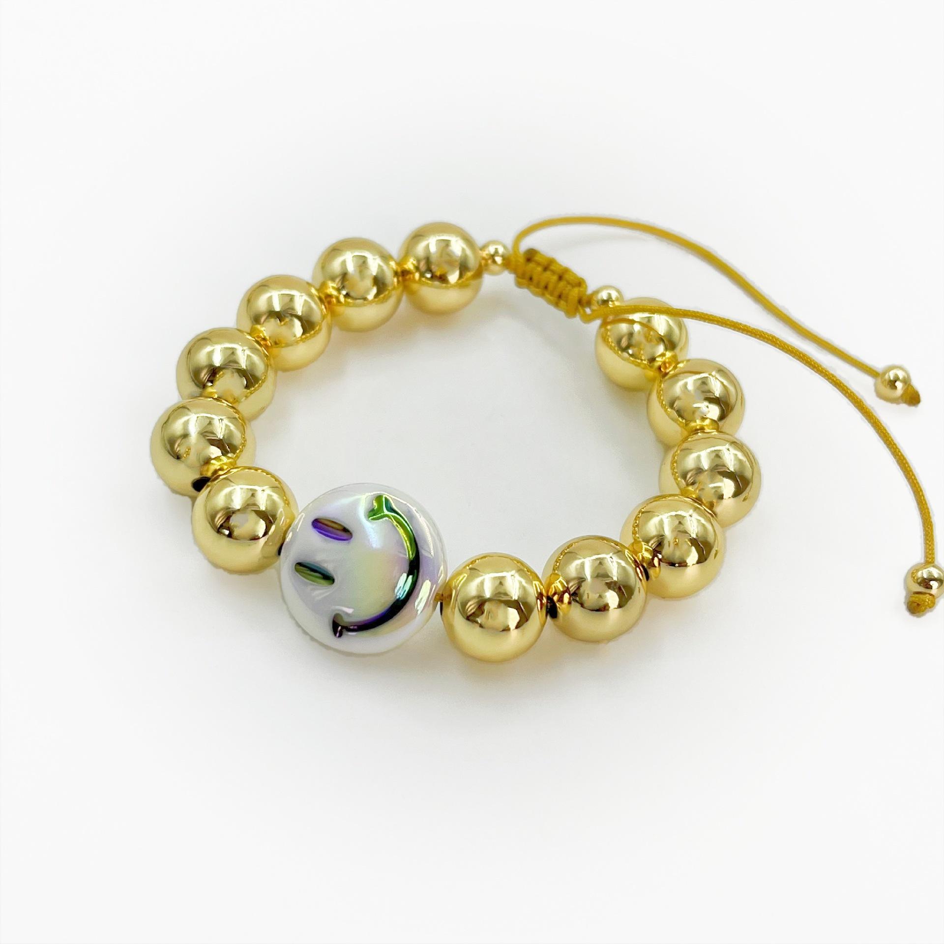 

Персонализированный браслет из бисера и позолоченной меди 18 карат в виде смайлика, браслет преувеличенной формы, женские ювелирные изделия белый