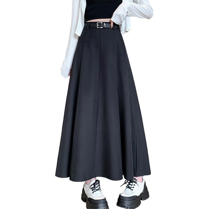 Damen High-Waist Plissee-Midi-Rock mit Gürtel - Elegant A-Linie für Frühling & Herbst