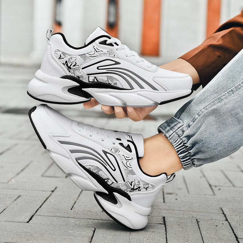 Fashion Black Men's Shoes New Autumn Running Sports Casual Shoes Thick Soled Men's Shoes Oversized Big 48 Daddy Leather Waterproof Joggi