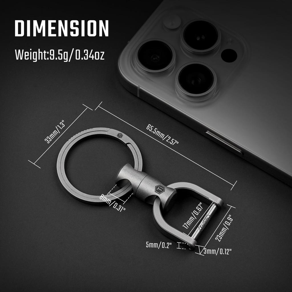 KeyUnity KA15 Titanium Key Ring, Connector, 360 Degree Rotation, Titanium Car Key Holder, Men's
