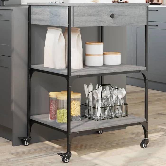 VidaXL Chariot de Cuisine, Étagère avec Roues, Chariot de Service, Meuble de Rangement Salon Salle de Bain Intérieur, Sonoma 842374