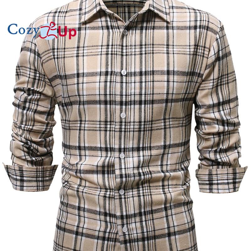 Мужская облегающая фланелевая рубашка в клетку с длинными рукавами Cozy Up XXL бежевый 2296₽
