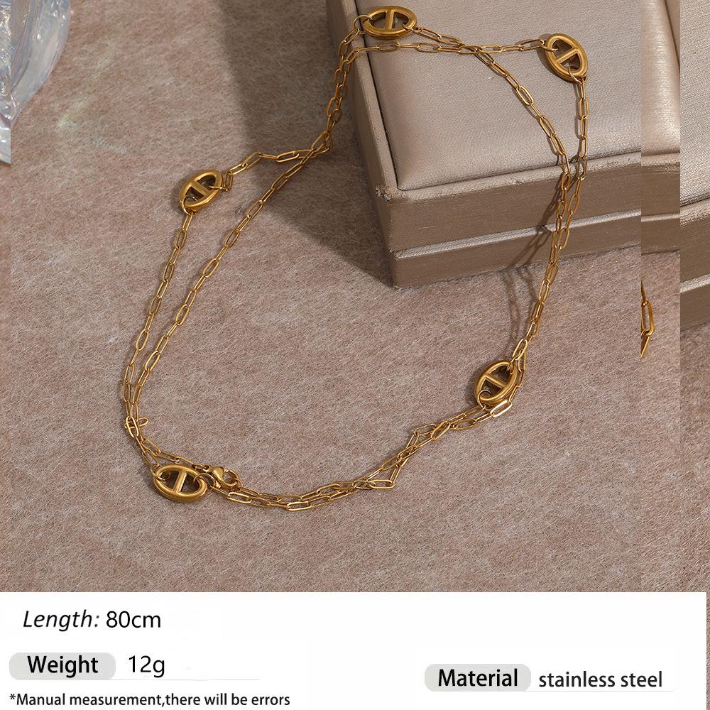 Stainless Steel Double Layer Pig Nose Pendant Necklace - Versatile Fashion Statement