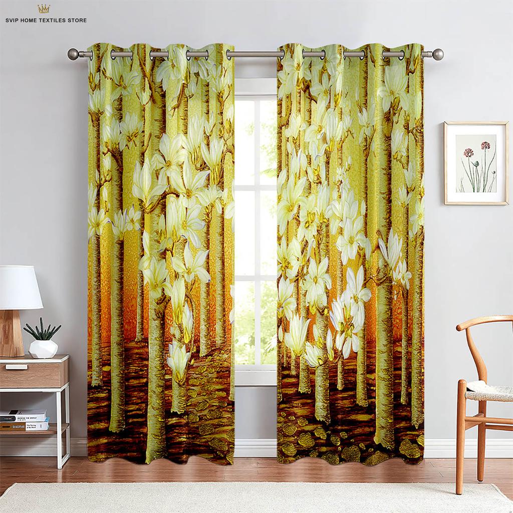 3D Printing Polyester Decorative Curtain, Floral Butterfly On Water, Machine Washable, Bedroom, Living Room, Kitchen, 2Pcs