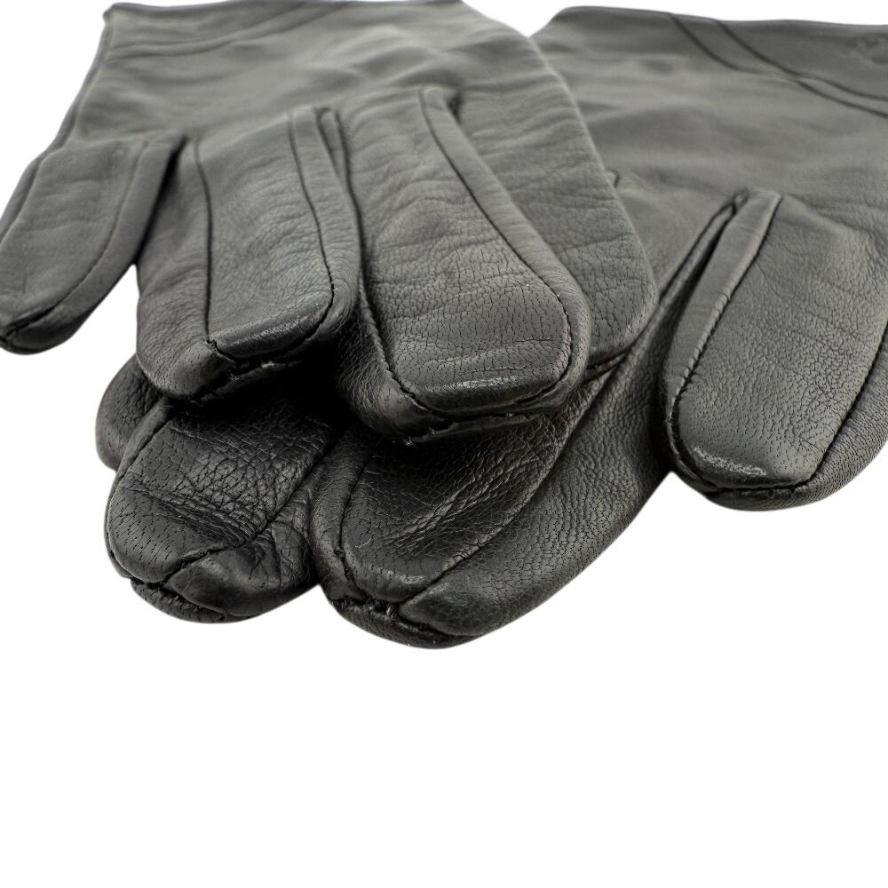 Dior All Leather Logo Embossing Leather Gloves Black Leather Women Used