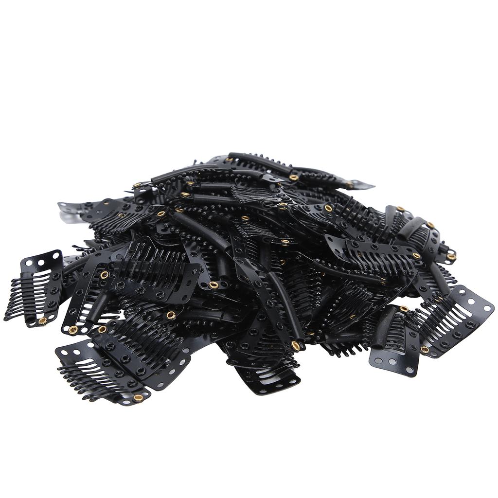 100pcs 10 Teeth Wig Clip Stainless Steel DIY Hairpiece Snap Clip for Hair ExtensionBlack