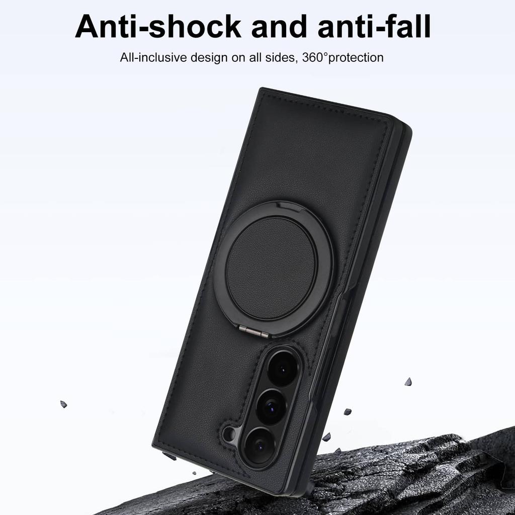 For Samsung Galaxy Z Fold 7/6/5/4/3 Case with Magnetic Ring Holder, 360° Rotatable Ring Stand, Built-in Screen Protector Cover