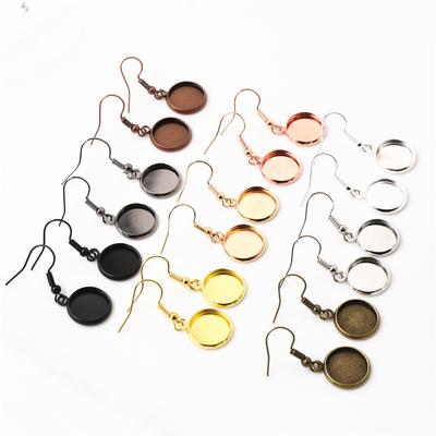 10 stuks 12 mm Tray Bezel Cabochon Oorbel Haak Lege Zetting Rond Hanger Oor Basis Onderdelen Voor DIY Glas Camee Sieraden Maken