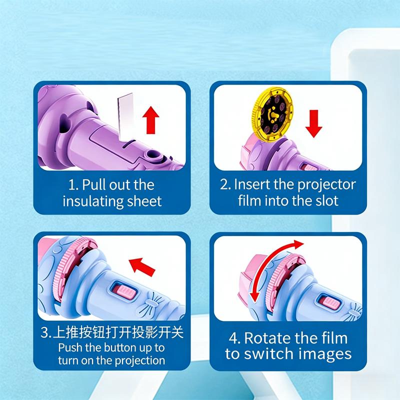 Cartoon Projection Flashlight For Kids 7 Cards 56 Patterns Children Fun Light Bedtime Projector Educational Toys For Boys Girls