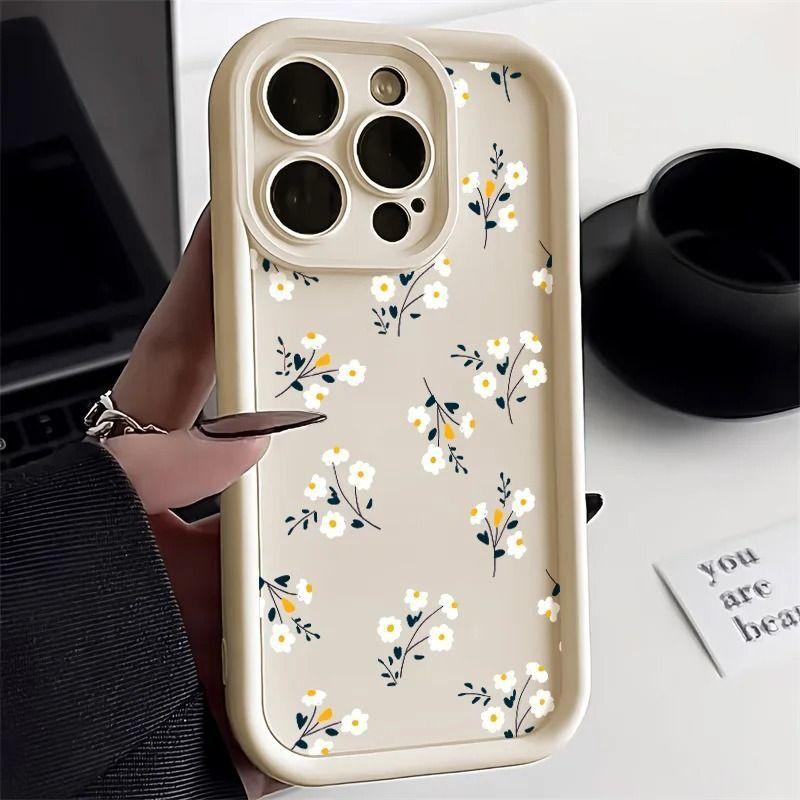 Daisy Flower Silicone Phone Case For iPhone 17 Air 16 e 15 14 13 12 11 Pro Max Plus Mini SE Shockproof Candy Soft Bumper Cover