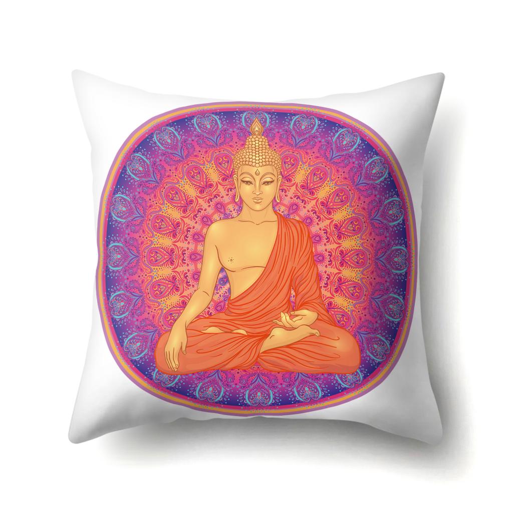 45X45Pillow Case Home Decoration Buddha Statue Cushion Cover Eye Meditation Yoga Mandala Spiritual Tattoo Polyester Pillow Cover