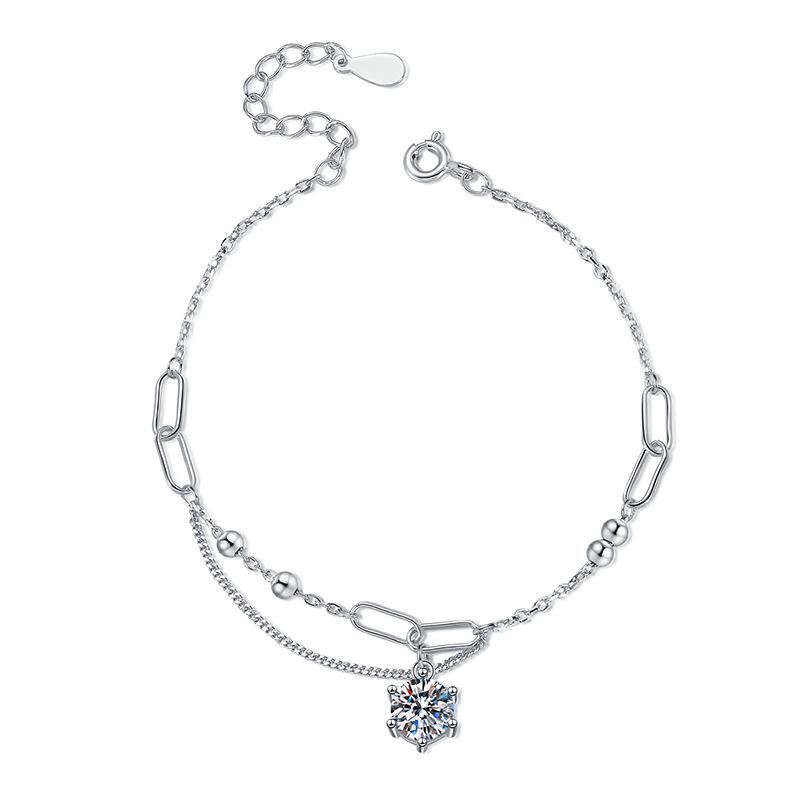 Korean Style Luxury Moissanite Bracelet for Women - 1 Carat D Color, S925 Sterling Silver.