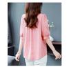 Dames Roze Gestreept Satijnen Revers Driekwartmouw Blouse