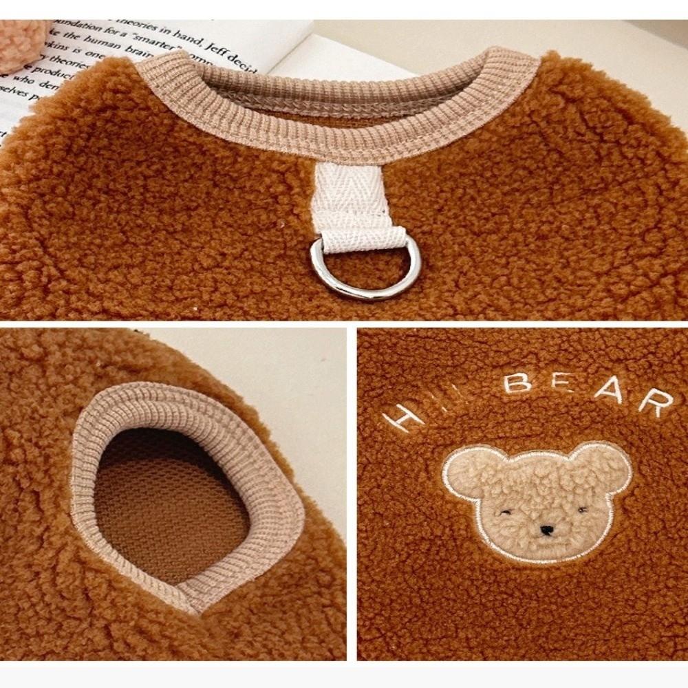Neue Fleece Warme Winter Welpenkleidung Bärenprint Abschleppbare Hundeweste mit D-Ring Mops Teddy Mantel Chihuahua Outfits