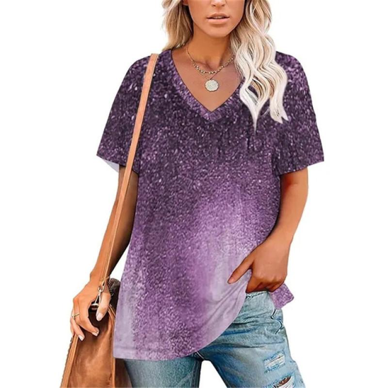 Сексуальная футболка с V-образным вырезом и принтом в виде градиента и граффити — фото 9