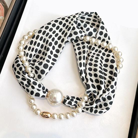 Sciarpa da Donna Stampa a Righe Perla Sintetica Fibbia Magnetica Texture Morbida Liscia Sciarpa Estiva Versatile Sottile Accessorio per il Collo