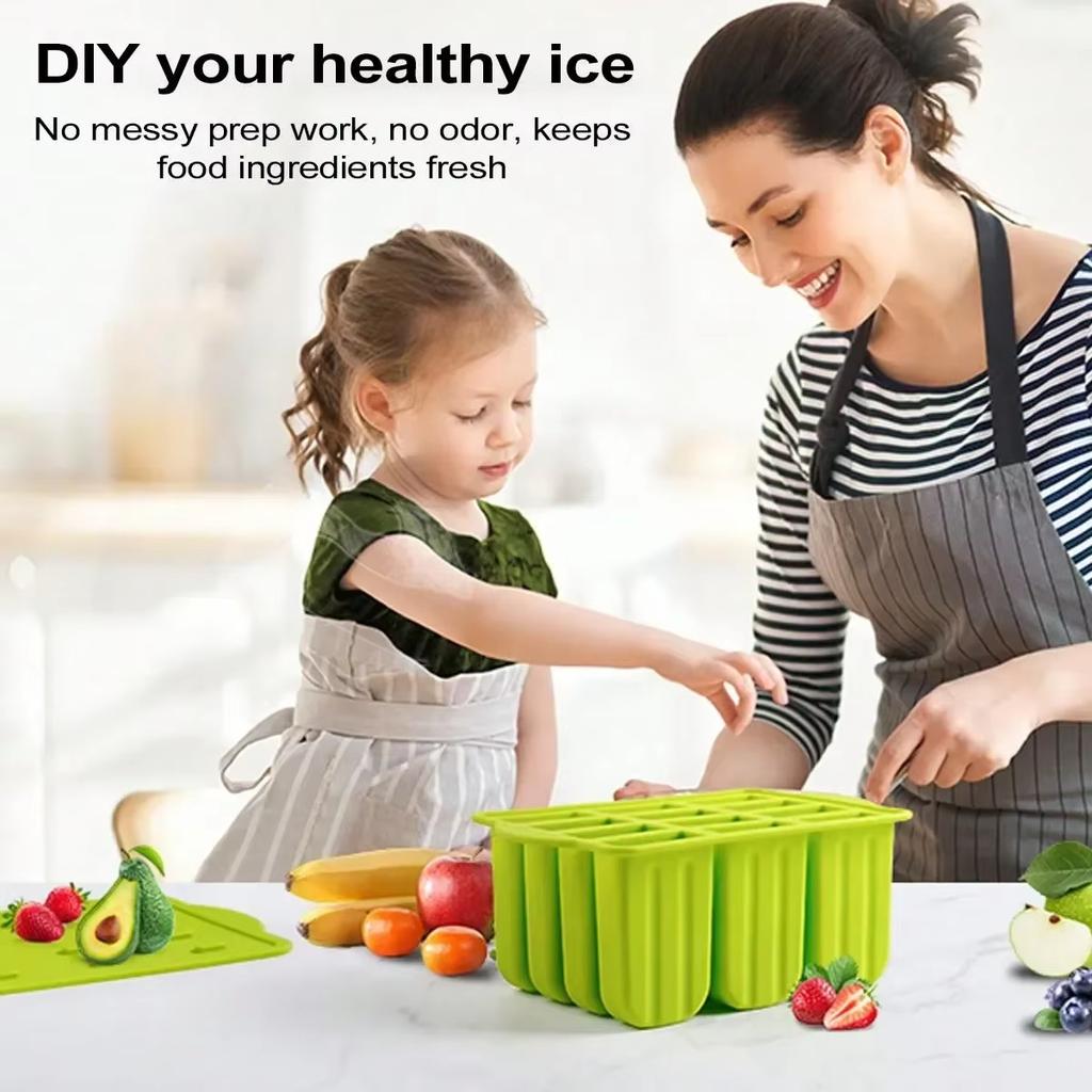 Reusable Silicone Popsicle Molds with Sticks Summer Ice Cream Maker Kit DIY Frozen Treats for Kids Kitchen Baking Tools