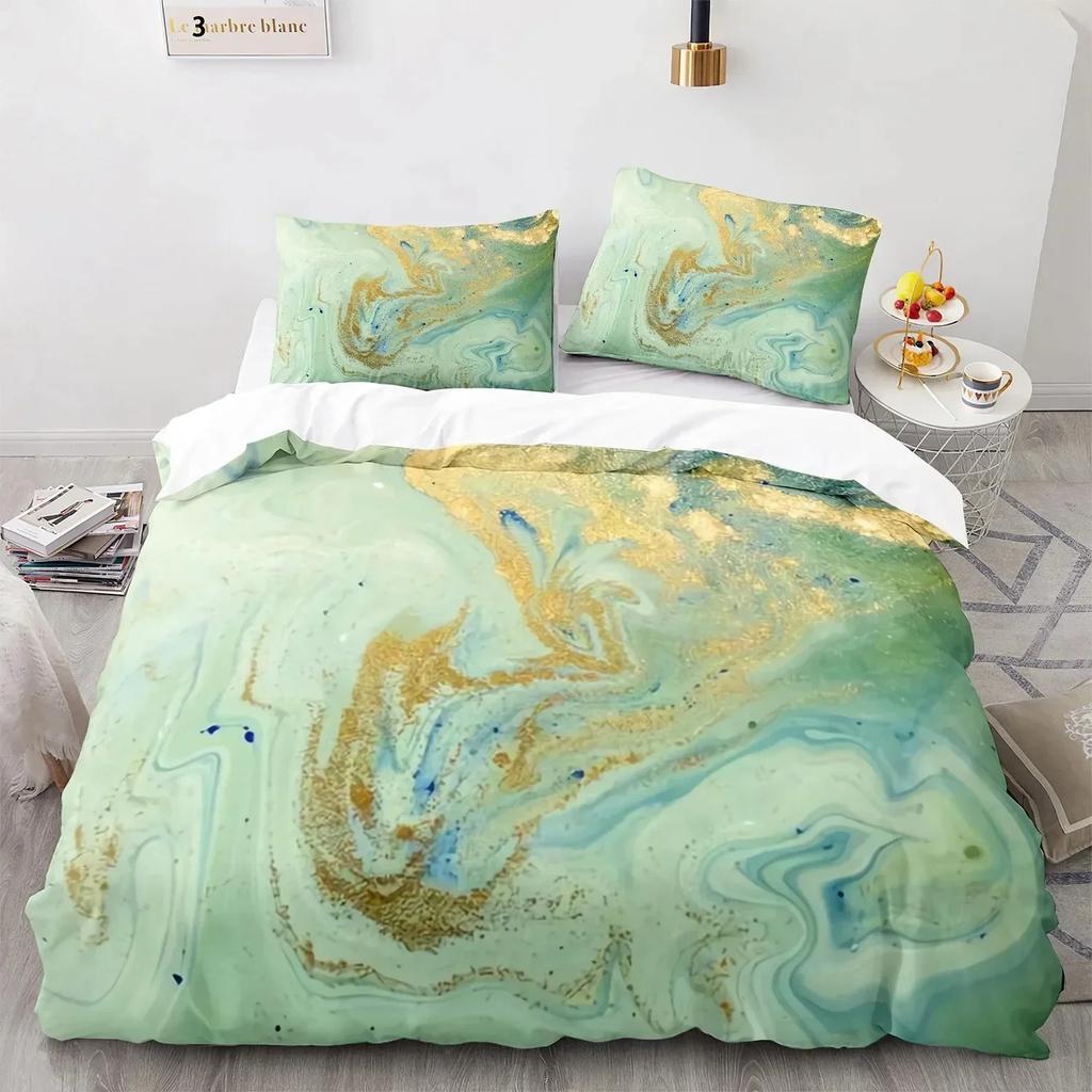 White Gold Abstract Marble Texture Beding Set 3D Printed Suitable for Bedrom Soft with Soft Fabric Duvet Cover Set With Pilowcases Home Textile