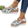 Fashion Mid Heel Wedges Pumps Spring/autumn Flowers Shoes Female 2025 High Quality Round Toe Buckle Strap Shallow Women's Shoes