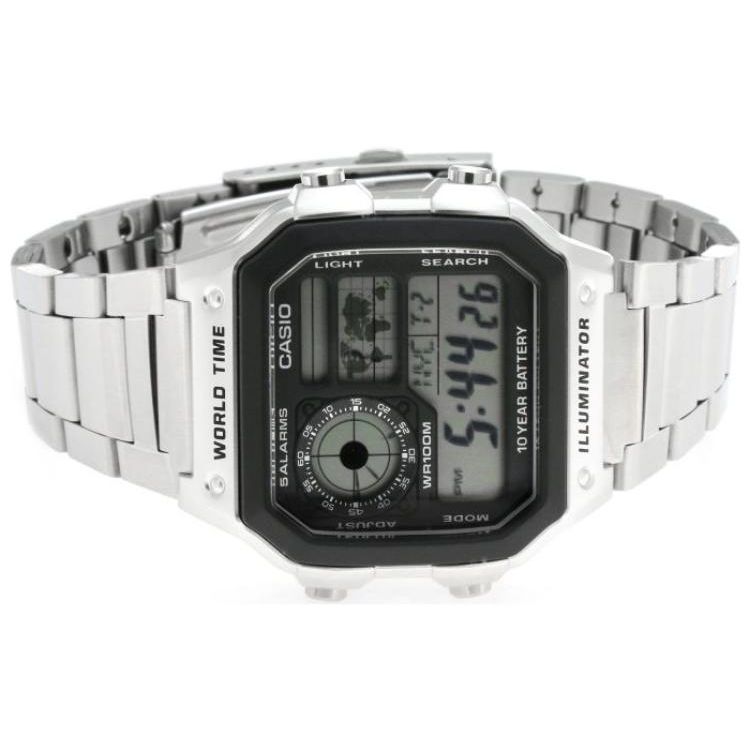 Casio Jugendserie Retro Kleines Quadrat Wasserdicht Sport Quarzwerk Edelstahlarmband Herrenuhren Schwarz AE-1200WHD-1AVDF