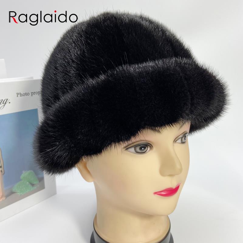 Domo Hat Women   Mink Fur Luxury Hat Panama Designer Fluffy Bucket Hat Winter Warm Snow Outdoor Mom Caps Genuine Fur Hat