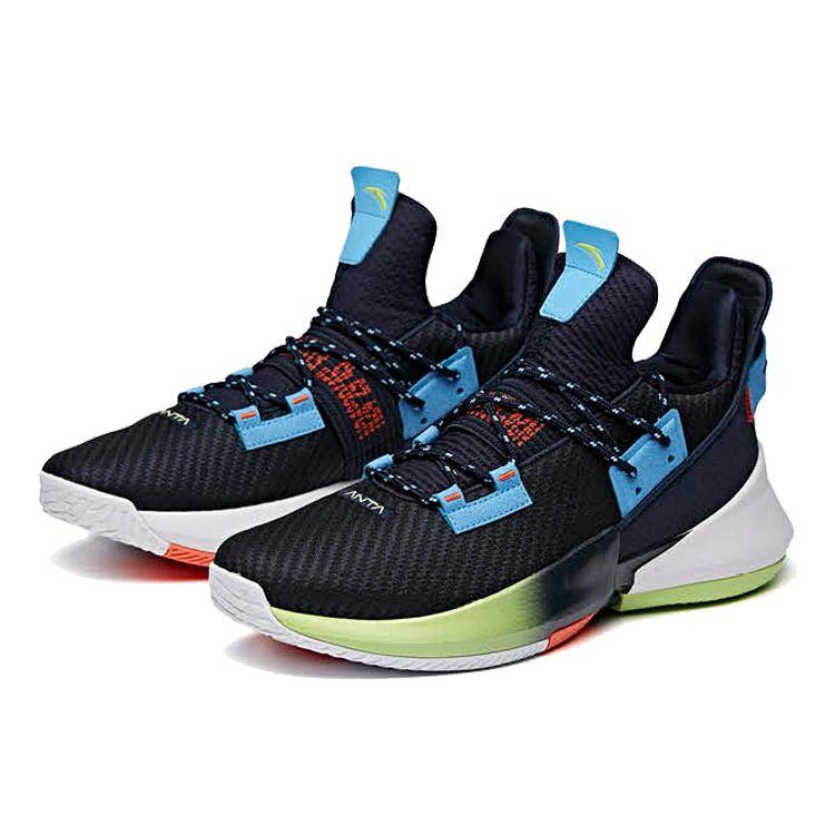 Anta Air Space 2 Shock Absorption Non-Slip Wear-Resistant Low-Top Basketball Shoes Men Sneakers Blue Green 112011606-1