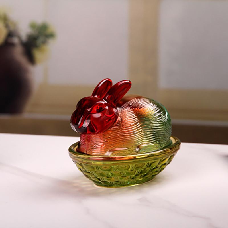 Vintage Glass Rabbit Candy Dish With Lid, Colorful Crystal With Lid Funny Candy Jars For Dessert