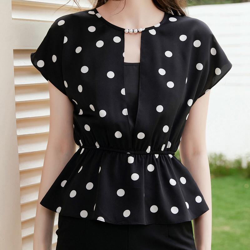 Bailuyu Retro Polka Dot Lockere Sommerbluse